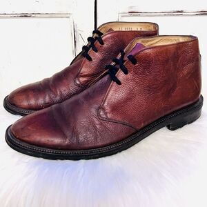 Johnston & Murphy Brown Pebbled Leather Worn Distressed Lace up Chukka Boots 9M